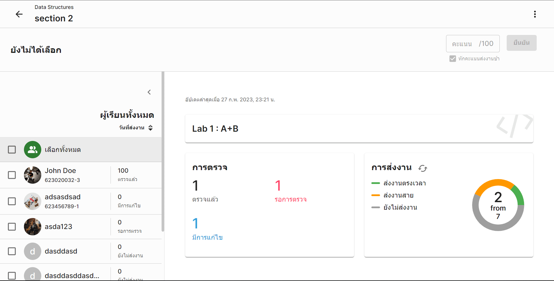 (grade้r) Assignment Stats Page